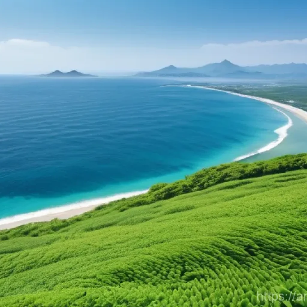 제주 우도 여행 팁 - **"A serene panoramic view from Udo-bong Peak on Udo Island. The scene features a person, dressed in...