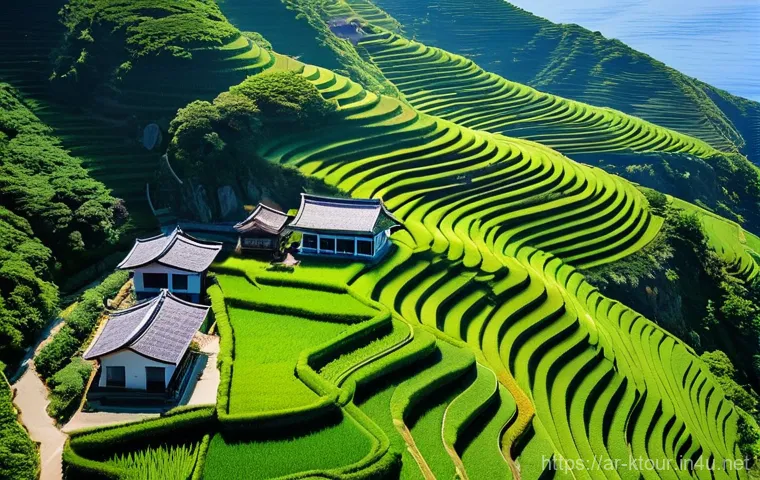 남해 금산 보리암 여행 - **Awe-Inspiring Sunset from Geumsan Peak with Boriam Temple:** A breathtaking, wide-angle panoramic ... 남해 금산 보리암 여행 - **Awe-Inspiring Sunset from Geumsan Peak with Boriam Temple:** A breathtaking, wide-angle panoramic ...